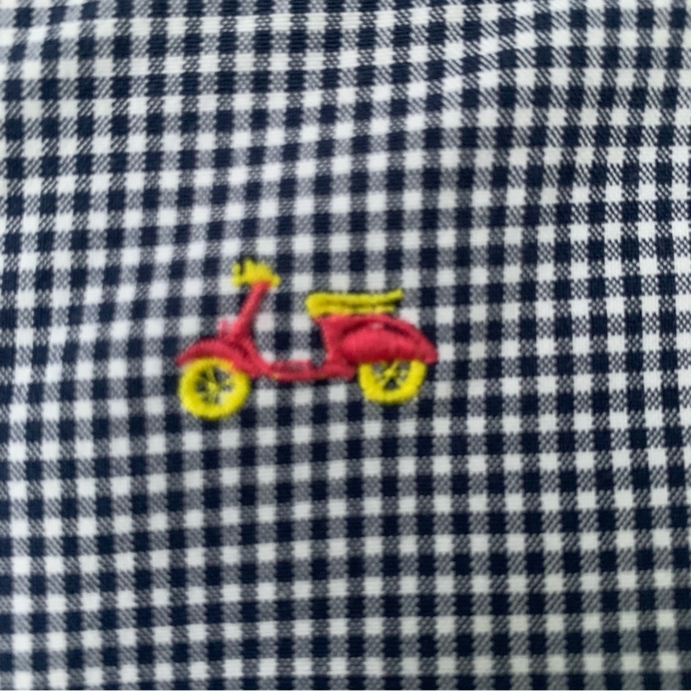 Talbots navy & white Checkered Shorts with Pink Embroidered motor bikes - Picture 2 of 8